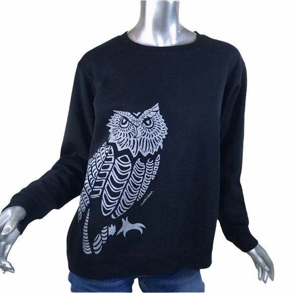 Vintage Owl Graphic Sweatshirt Women’s Size Medium Black Silver Grey Medium - Picture 1 of 7